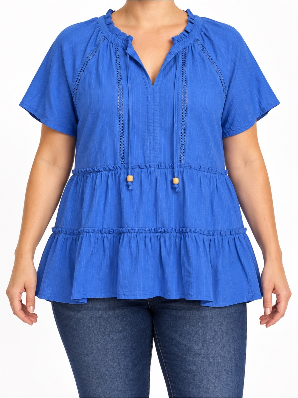 Wonderly Women’s Blue Tiered Boho Blouse | Size Large